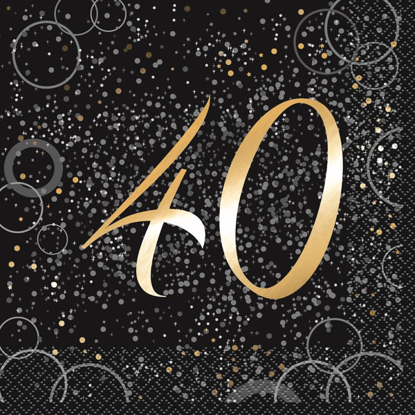 GLITZ GOLD 16 FOIL STAMPED "40" LUNCHEON NAPKINS 2PLY 33CM X 33CM (13" X 13")